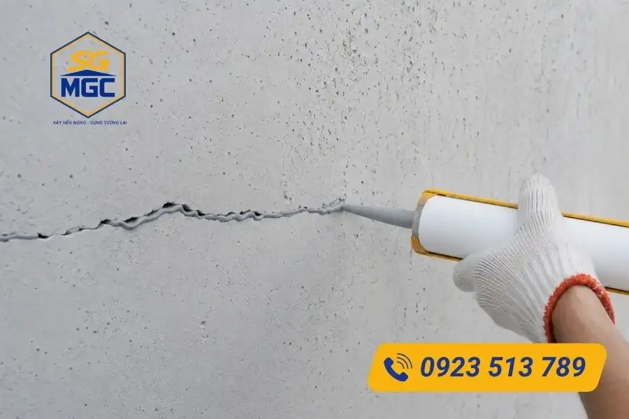 Trám keo xử lí vết nứt chân chim tường